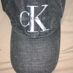 CK black denim strapback hat